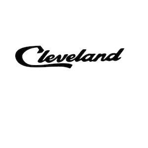 May include: Black and white stylized text that reads "Cleveland" in a cursive font.