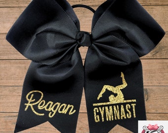 Custom Big Cheer Bows 8” Ribbon w Ponytail Hair Bow for Gymnastics, Gymnast