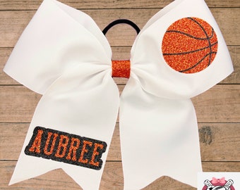 Custom Big Cheer Team Bows 8" Ribbon w Ponytail Hair Bow for Basketball, Cheer, Cheerleader, Cheerleading