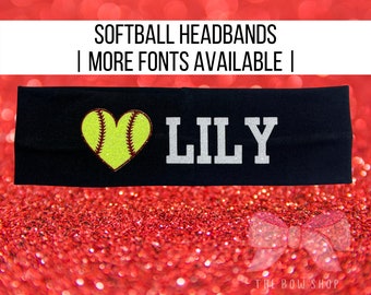 Custom Softball Headband, Personalized Softball Headband, Softball Heart Headband