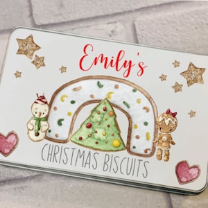 Personalised Christmas Biscuit Tin: Gingerbread Design, Family Treat Tin