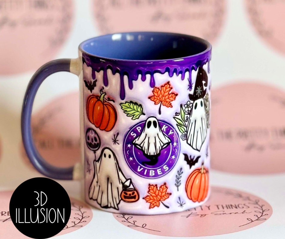 Purple Halloween Mug with handle, Spooky Vibes Mug, Autumn Mug, Pumpkin Spice Latte Mug, PSL, Halloween Coffee, alk things nice