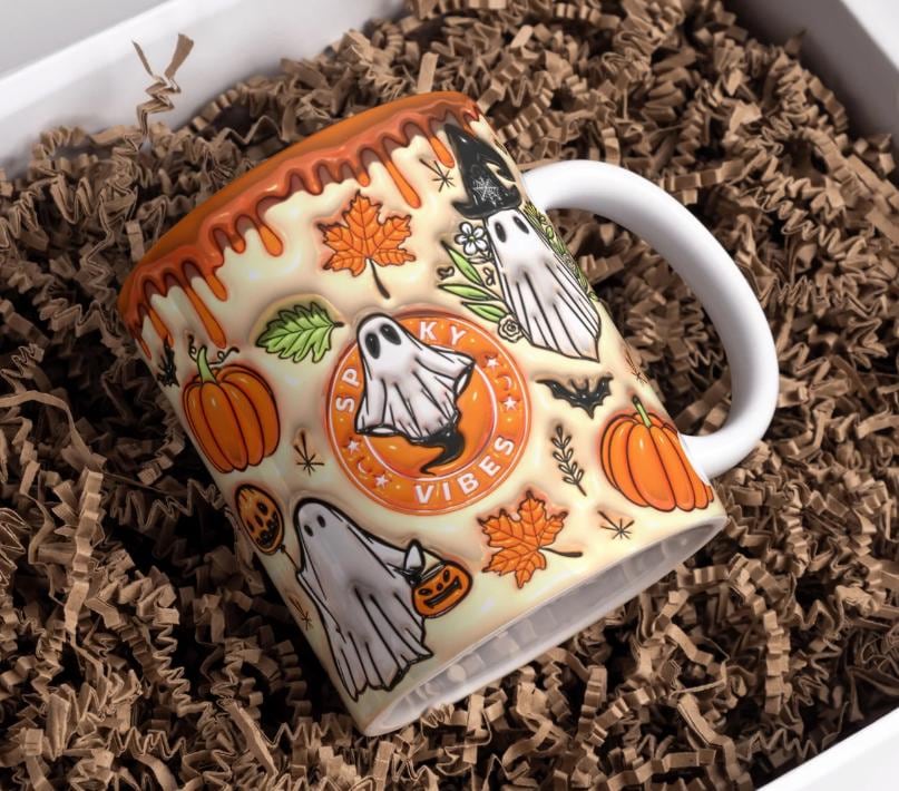 Boo Basket Gift, Orange Halloween Mug with handle, Spooky Vibes Mug, Autumn Mug, Pumpkin Spice Latte, PSL, Halloween Coffee, Pumpkin Spice