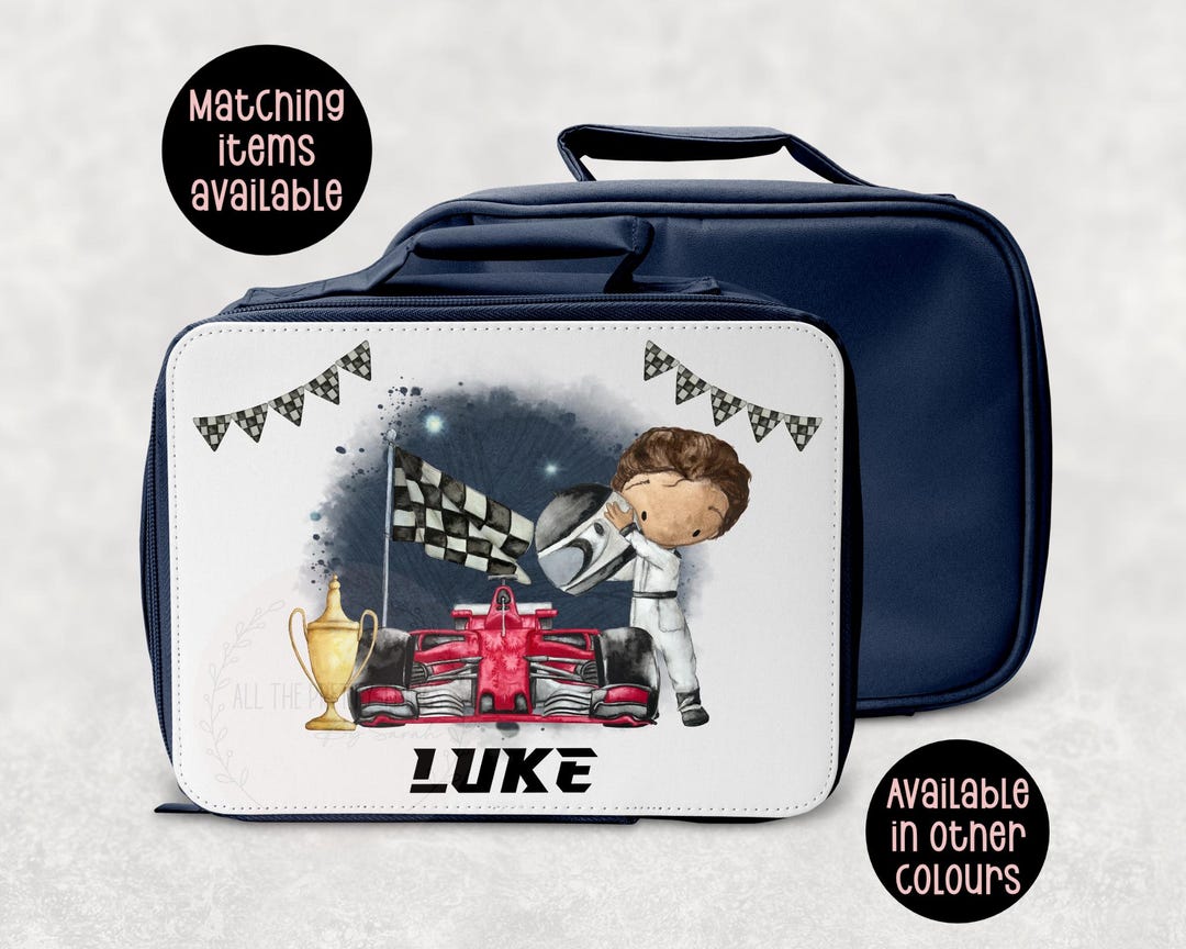 Personalised Racing Car Lunch Box & Water Bottle Set - Insulated Kids ...