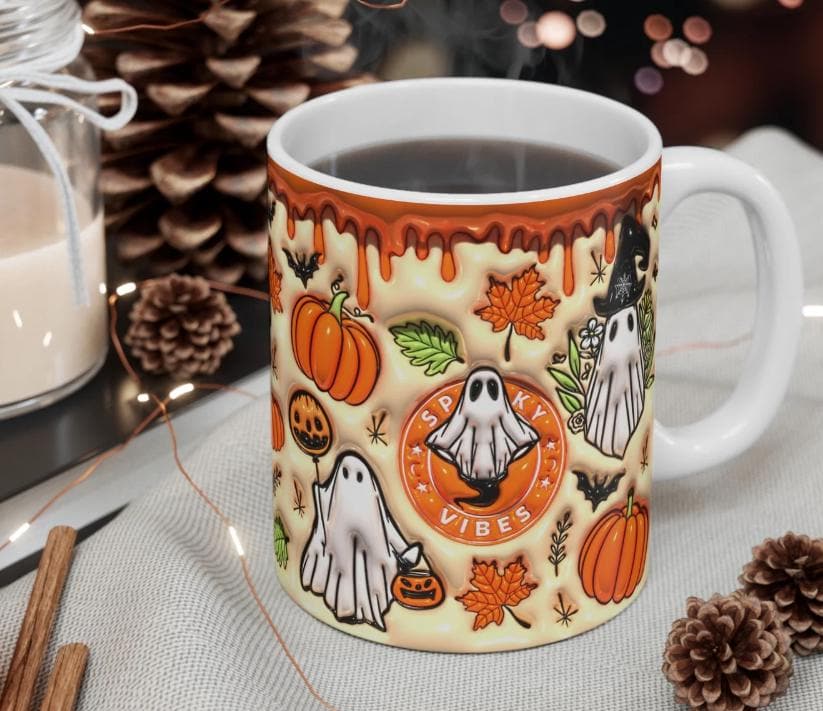 Boo Basket Gift, Orange Halloween Mug with handle, Spooky Vibes Mug, Autumn Mug, Pumpkin Spice Latte, PSL, Halloween Coffee, Pumpkin Spice