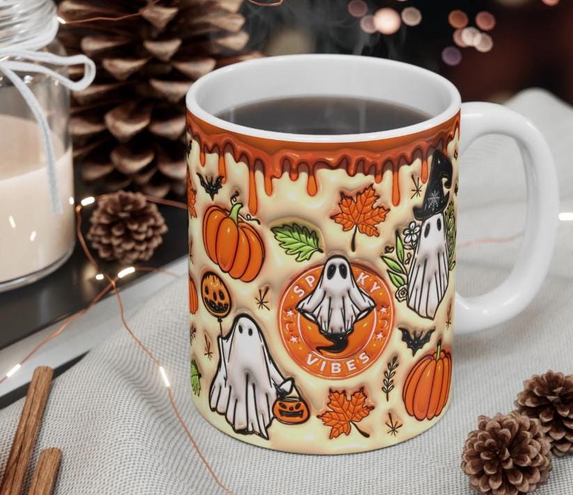 Boo Basket Gift, Orange Halloween Mug with handle, Spooky Vibes Mug, Autumn Mug, Pumpkin Spice Latte, PSL, Halloween Coffee, Pumpkin Spice