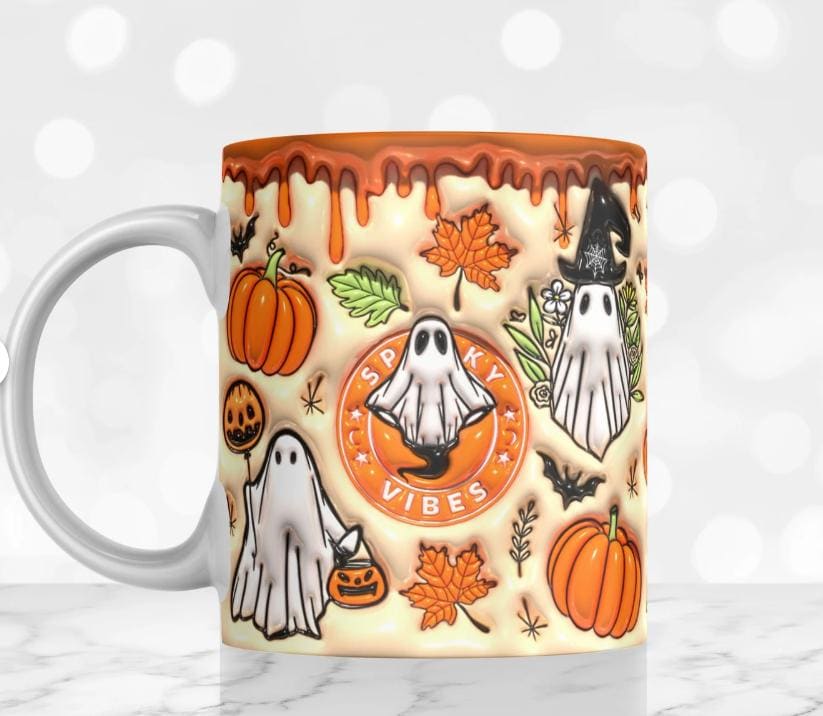 Boo Basket Gift, Orange Halloween Mug with handle, Spooky Vibes Mug, Autumn Mug, Pumpkin Spice Latte, PSL, Halloween Coffee, Pumpkin Spice