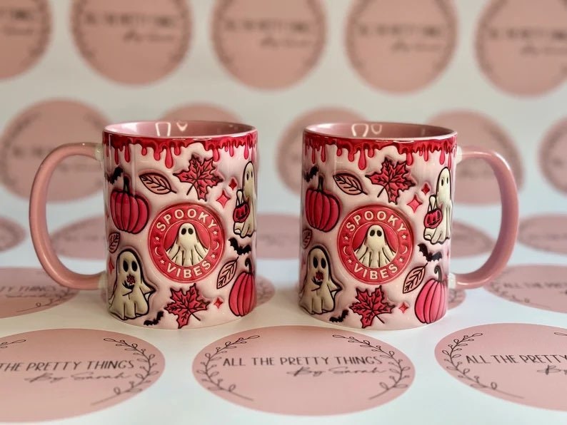 Pink Halloween Mug with handle, Spooky Vibes Mug, Autumn Mug, Pumpkin Spice Latte Mug, PSL, Halloween Coffee, Pumpkin Spice all things nice