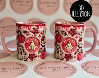 Pink Halloween Mug with handle, Spooky Vibes Mug, Autumn Mug, Pumpkin Spice Latte Mug, PSL, Halloween Coffee, Pumpkin Spice all things nice