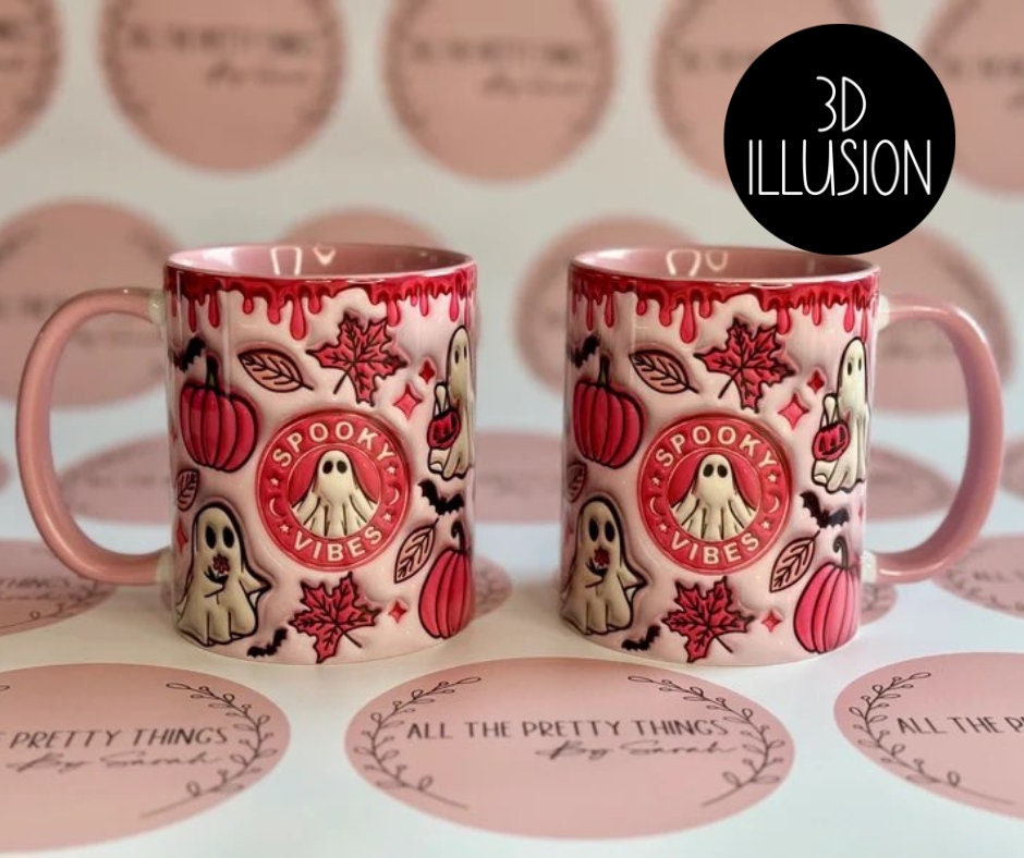 Pink Halloween Mug with handle, Spooky Vibes Mug, Autumn Mug, Pumpkin Spice Latte Mug, PSL, Halloween Coffee, Pumpkin Spice all things nice