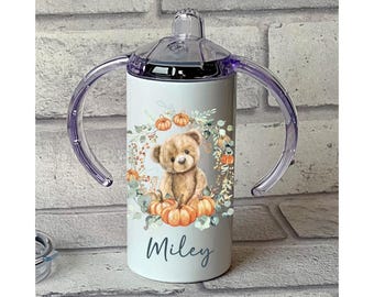 Personalised Halloween Sippy Cup: Bear Pumpkin Design - Stainless Steel