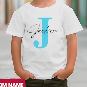 Camiseta escolar para niños, camiseta personalizada con nombre para niños, camiseta personalizada con nombre inicial, camisetas para niños, niños pequeños y jóvenes, camiseta personalizada para el regreso a la escuela
