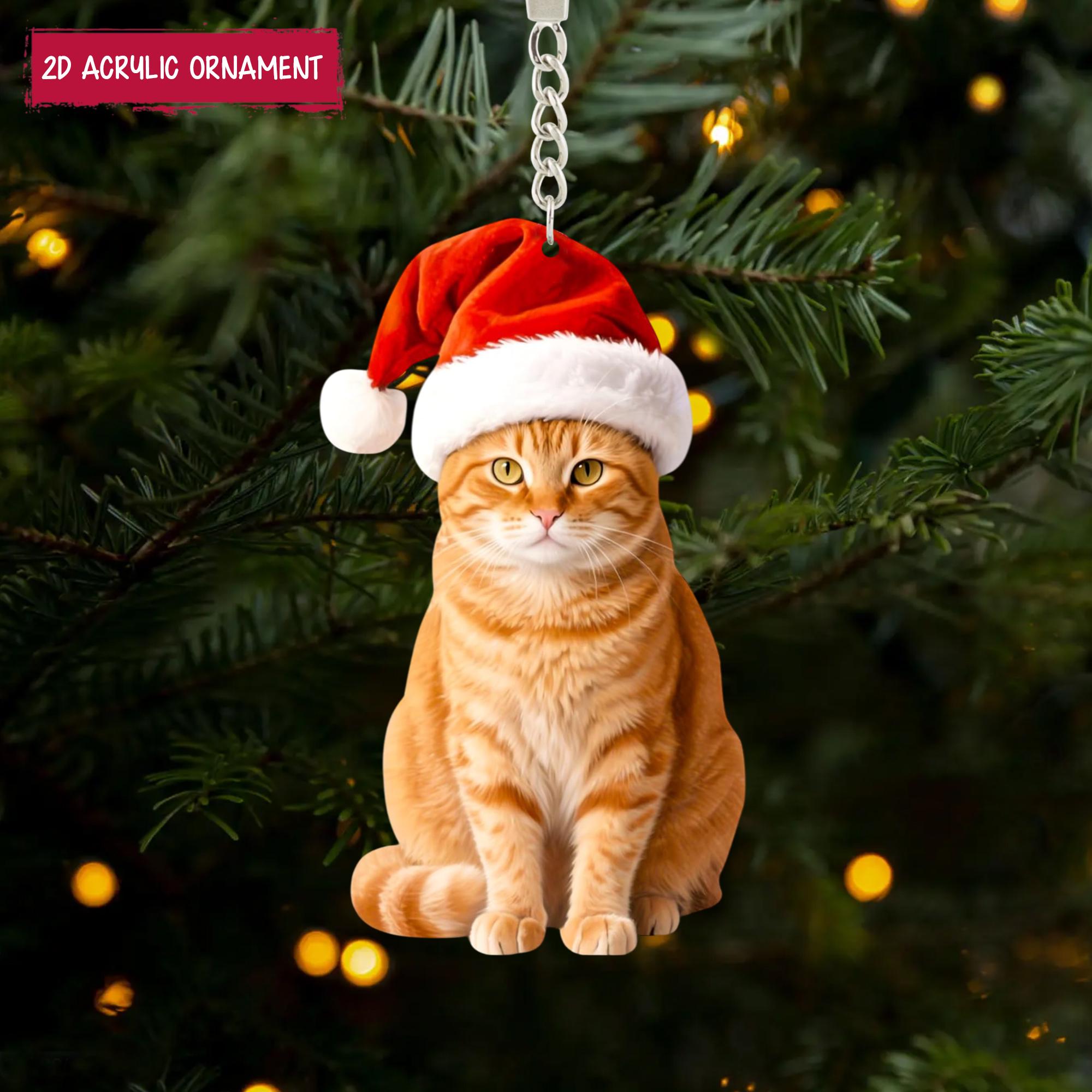 ♡感謝SALE♡ぐでねこちゃんとクリスマスツリーチャーム　さばとら×サンタ帽子 Orange Cat Santa Hat Christmas Ornament, Cat Lover Gift, Pet