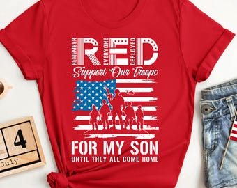 Camiseta roja "Recuerden a todos los desplegados", camiseta de apoyo militar, camiseta patriótica "Viernes Rojo", regalo para mamá del ejército, camiseta "Apoyen a nuestras tropas", orgullo de EE. UU.