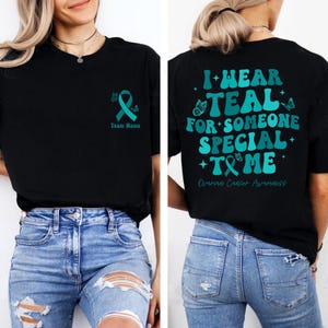 Ovarian Cancer Awareness Shirt, Teal Ribbon Support Tee, Cancer Fighter Shirt, Support Squad T‑Shirt, Her Fight Is Our Fight Awareness Gift