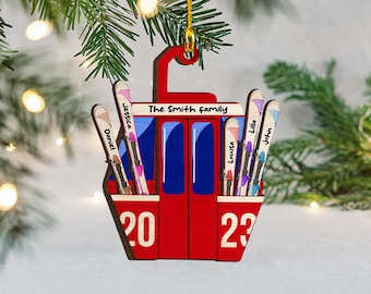 Skiing Family Christmas Ornament, Personalized Skiing Team Player Ornaments