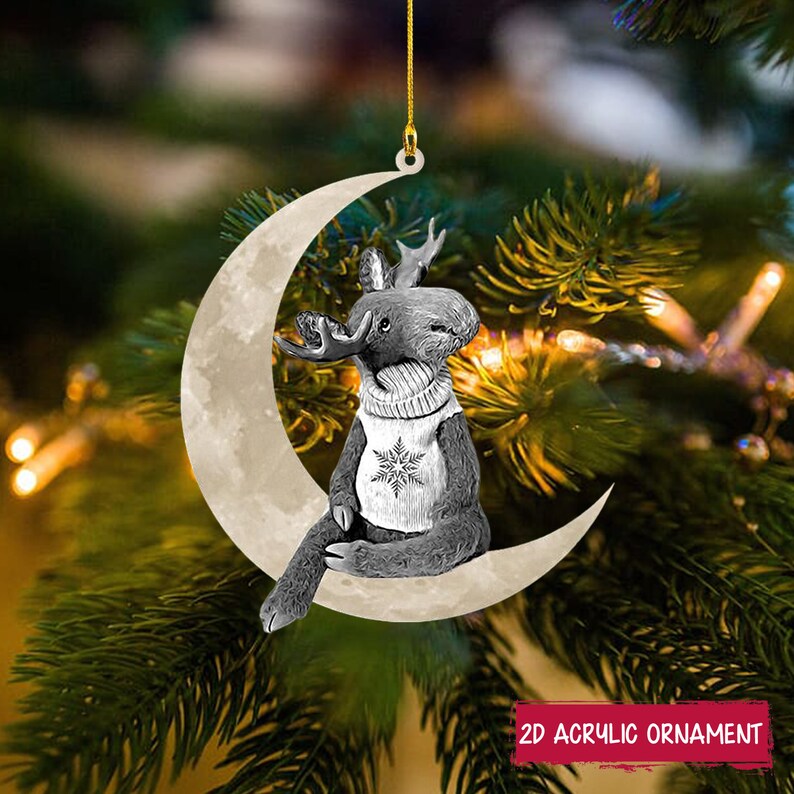 Moose Sits on the Moon 2D Acrylic Ornament, Christmas Ornament, Hanging
