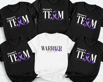 Camisetas da equipe de combate ao câncer de pâncreas, camisetas combinando da equipe de apoio à família, camiseta de conscientização com fita roxa, camisetas personalizadas para a caminhada contra o câncer de pâncreas