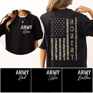Camisetas personalizadas del ejército para mamá, papá, hermano y hermana, camisetas para familias militares orgullosas, atuendo de graduación del ejército orgulloso, camiseta de apoyo al ejército, regalo de despliegue