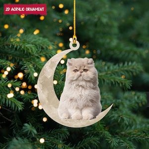Persian Cat Ornament, Cat Sitting on the Moon, Cute Hanging Ornament, Christmas Tree Decor, Gift for Cat Lovers, Moon Cat Ornament