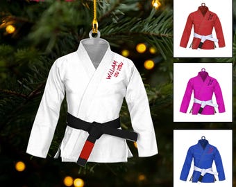 Décoration de Noël uniforme de jiu jitsu personnalisée, ornement de nom personnalisé 2025, cadeau pour amateur de jiu jitsu ou combattant, souvenir d'arts martiaux