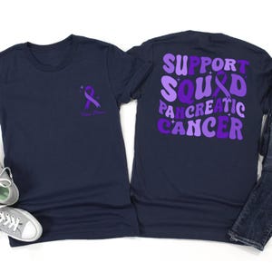 Pancreatic Cancer Support Squad Shirt, Purple Ribbon Awareness Tee, Warrior Gift, Matching Family Team Shirts, Custom Team Name, Unisex Tee