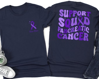 Bauchspeicheldrüsenkrebs Support Squad Shirt, Purple Ribbon Awareness Tee, Krieger Geschenk, passende Familien Team Shirts, benutzerdefinierter Teamname, Unisex T-Shirt