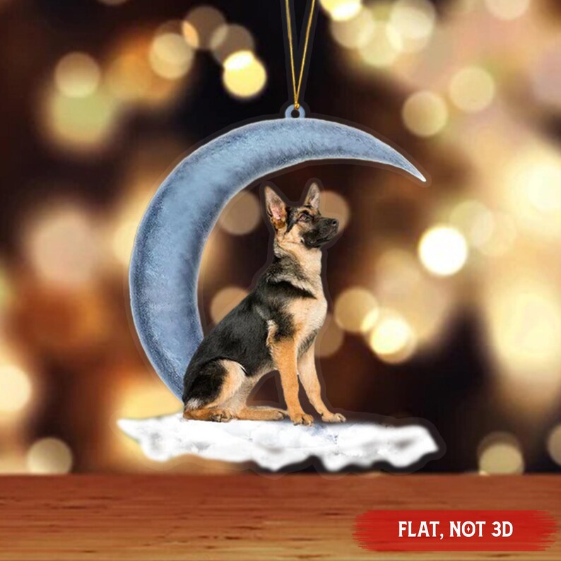 German Shepherd Sits on the Moon Hanging Ornament, Dog Ornament Gift