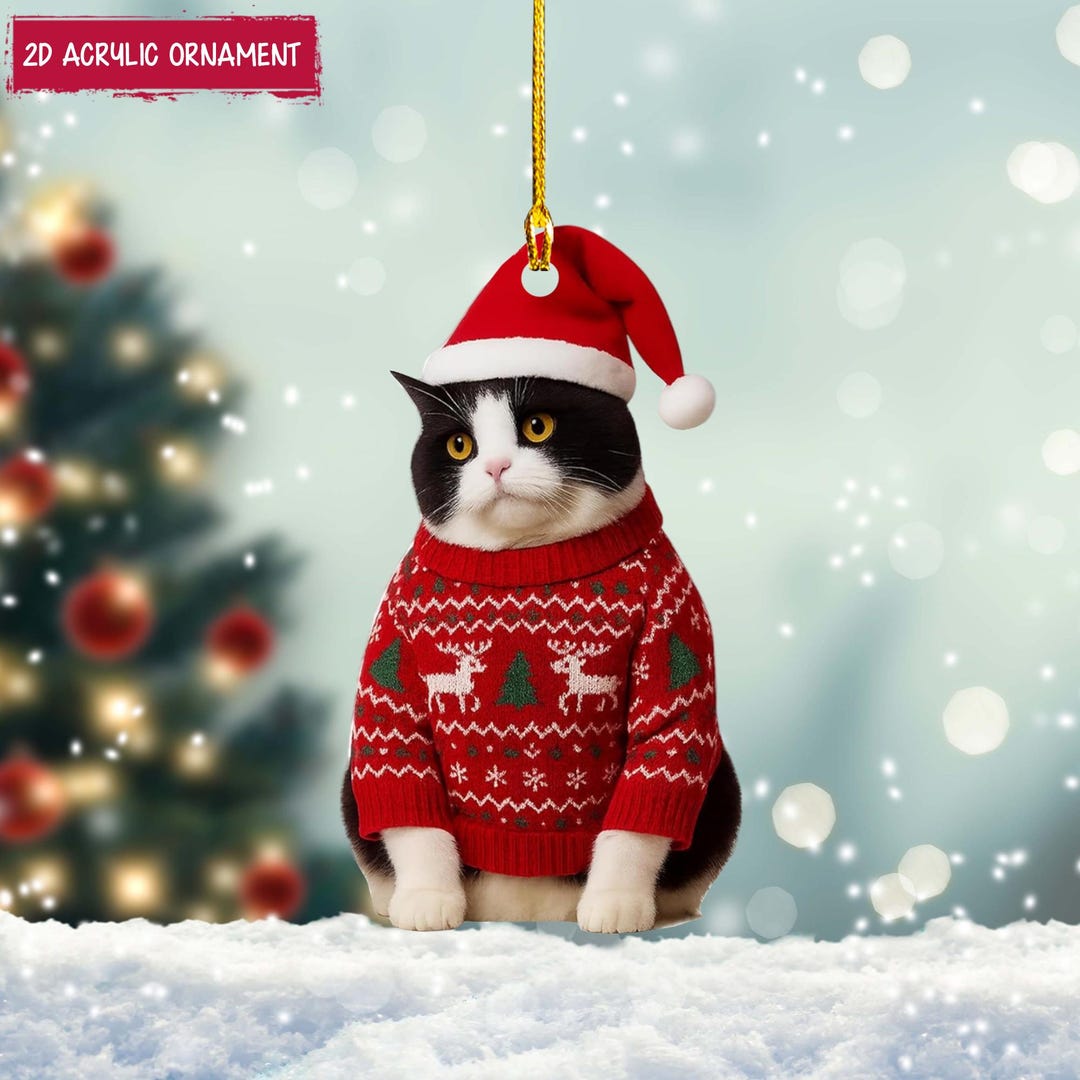 Tuxedo Cat Ornament Set, Cute Kitten Christmas Ornaments, Personalized ...
