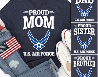 Maglietta "Mamma orgogliosa dell'Aeronautica Militare", Magliette personalizzate per la famiglia dell'Aeronautica Militare, Magliette per la famiglia orgogliosa dell'USAF, Papà dell'Aeronautica Militare, Fratello dell'Aeronautica Militare, Sorella dell'Aeronautica Militare