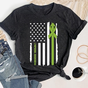 Lymphoma Cancer Team Shirt, Lime Green Ribbon US Flag Tee, Support Squad, Survivor Gift, Matching Family Shirts, Lymphoma Cancer Awareness