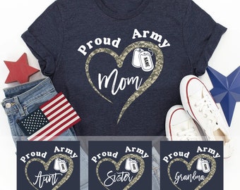 Camiseta personalizada para mamá del ejército, camisetas para familias orgullosas del ejército, camiseta de graduación del ejército, camiseta a juego del ejército, camiseta para mamá de soldado, regalo para mamá del ejército de EE. UU.