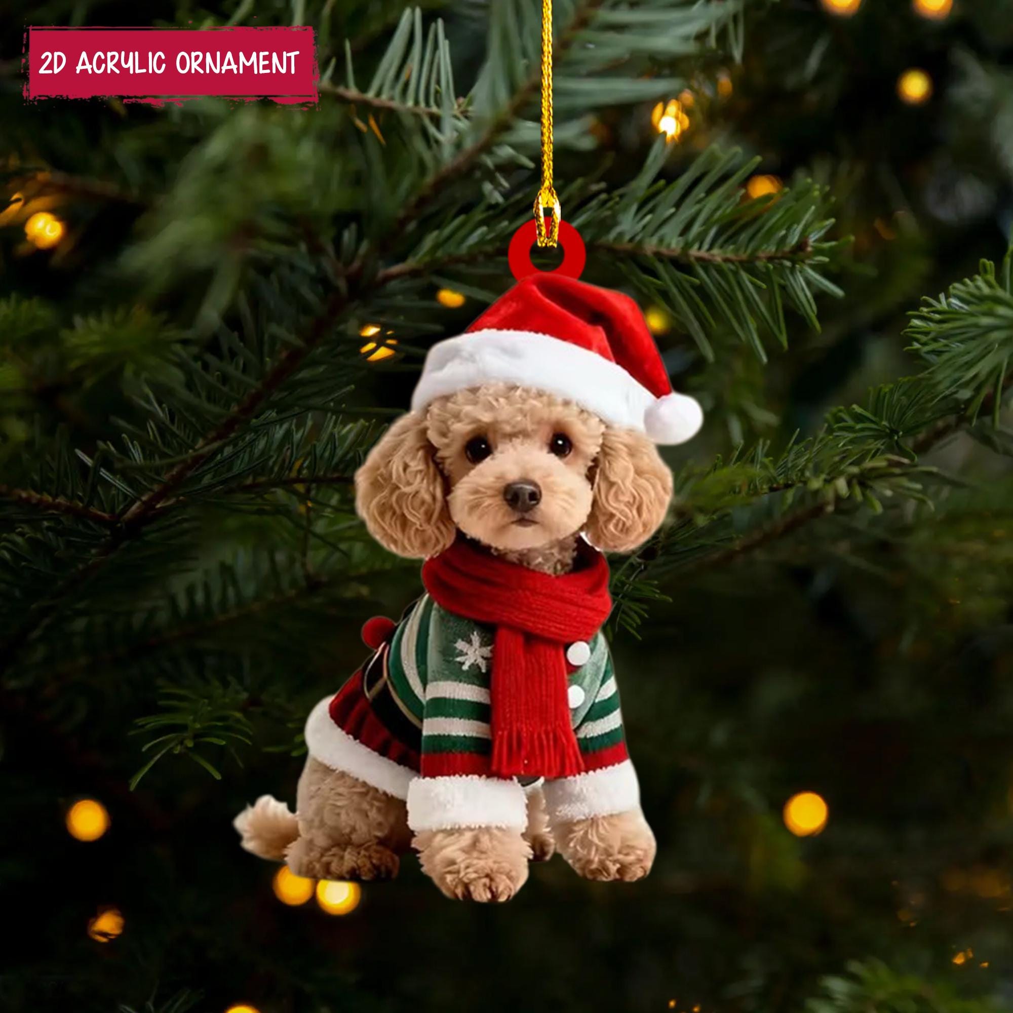かわいいプードルのクリスマスオーナメント、プードル犬のクリスマス