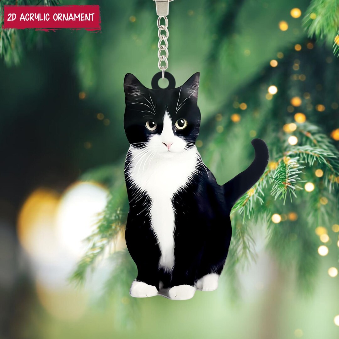Tuxedo Cat Christmas Ornament, Black and White Kitten Tree Ornament ...