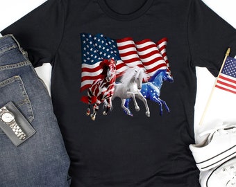 Horses Independence Day 4th Of July Shirts, American Flag Horses Shirt, Horse Lover Gift, Horse Riding Shirt, Horse Owner Tee, Horse Gift