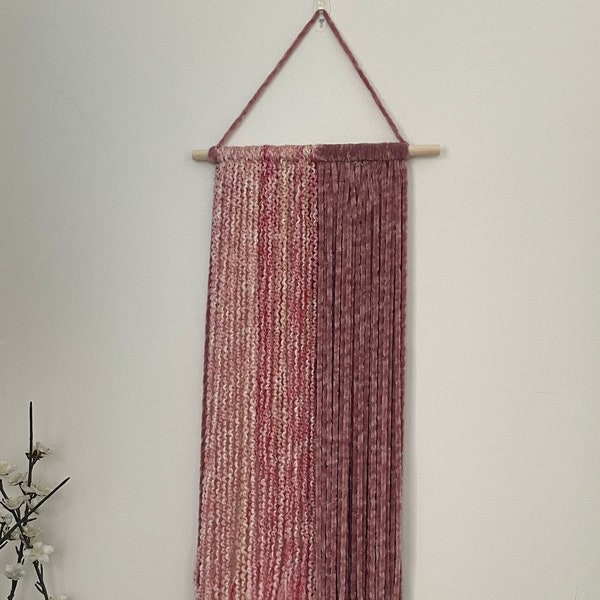 Flowy Yarn Wall Hanging in Soft Pink and Blush - 12 inches by 26 inches