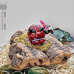 Tengu Mask Necklace, Japanese Demon Pendant, Mythical Yokai Resin Jewelry, Gift for Japan Lovers, Unique Mythology accessories