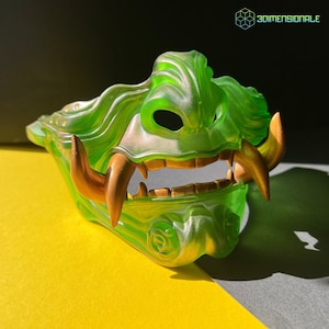 Japanese Samurai Oni Mask – Transparent Green Resin Menpo, Hannya Mask, Perfect for Cosplay, Tattoo Lovers & Collectors