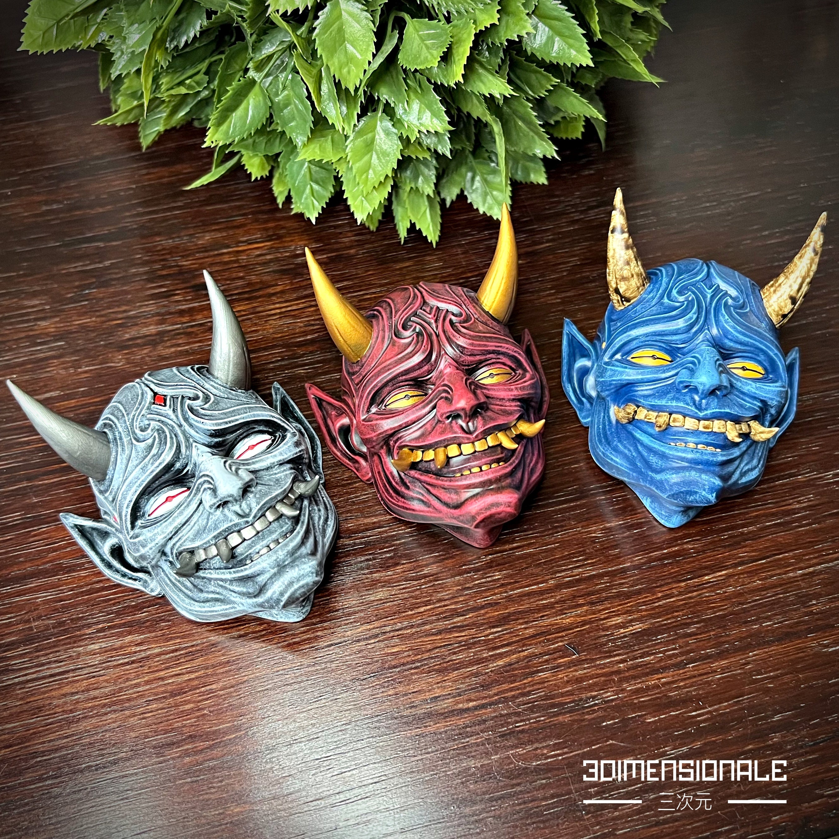 Set Oni Mask, Wall Decoration, Mask, Japanese Oni, Demonic Samurai