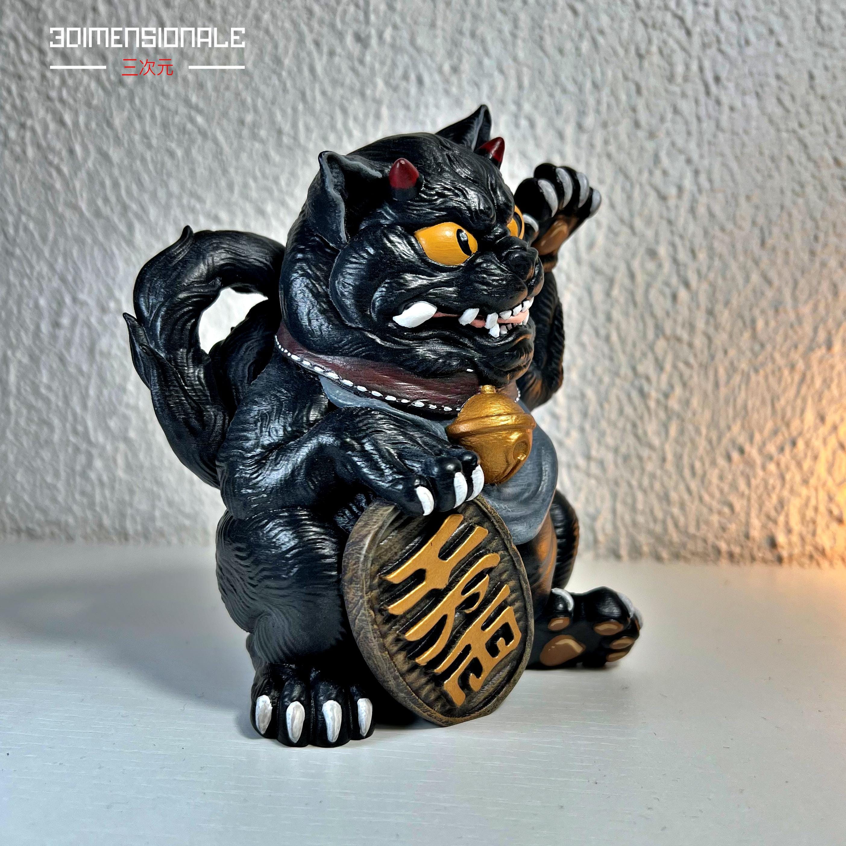 Maneki Neko Nekomata Statue – Japanese Lucky Cat Figurine Hand