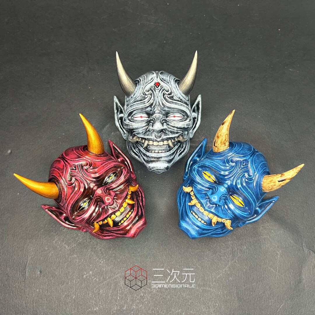 Set Mini Oni Mask, Wall decoration, Mask, Japanese Oni, Demonic Samurai
