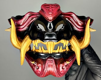 Oni Mask, Oni Samurai Mask, Accessories, Cosplay, Japanese culture, Red Resin Oni Mask, Demonic Samurai Mask, Hand made, 3D Mask