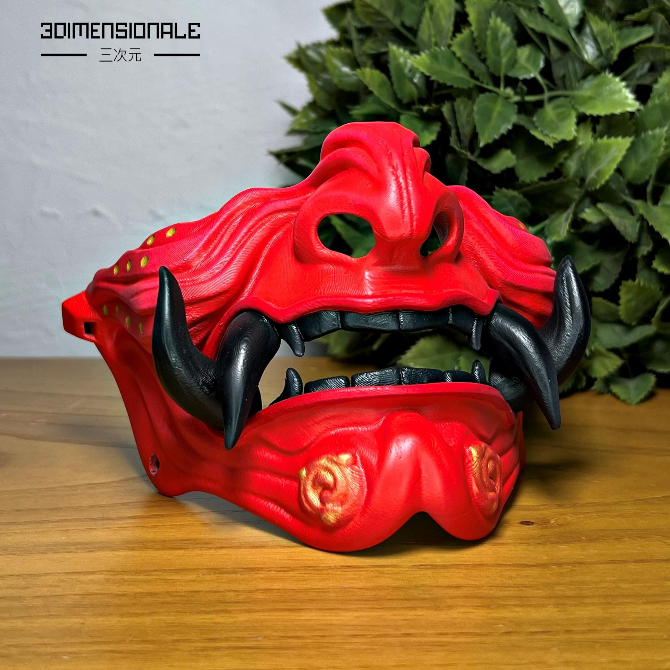 Japanese Oni Menpo Mask – Red Samurai Demon Half Mask for Cosplay