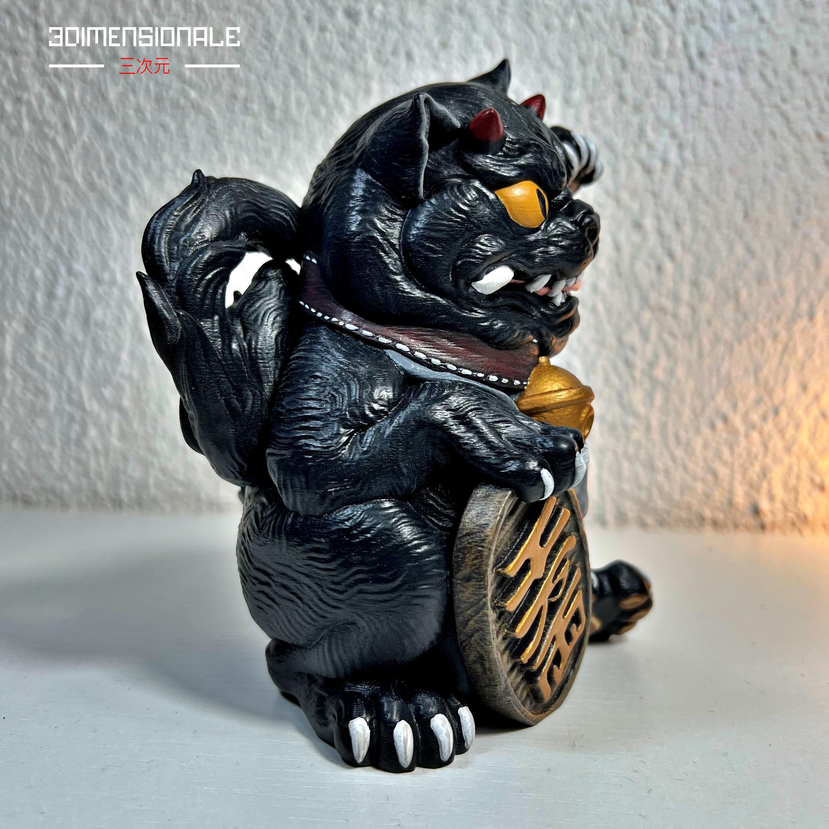 Maneki Neko Nekomata Statue – Japanese Lucky Cat Figurine, Hand