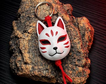 Kitsune Mask Keychain – Hand Painted Japanese Fox Spirit Charm