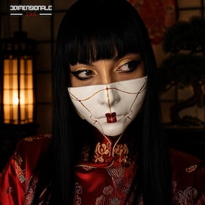Cyberpunk Geisha Mask – Futuristic Japanese Half Mask, Robot Face Mask, Cosplay Mask for Women