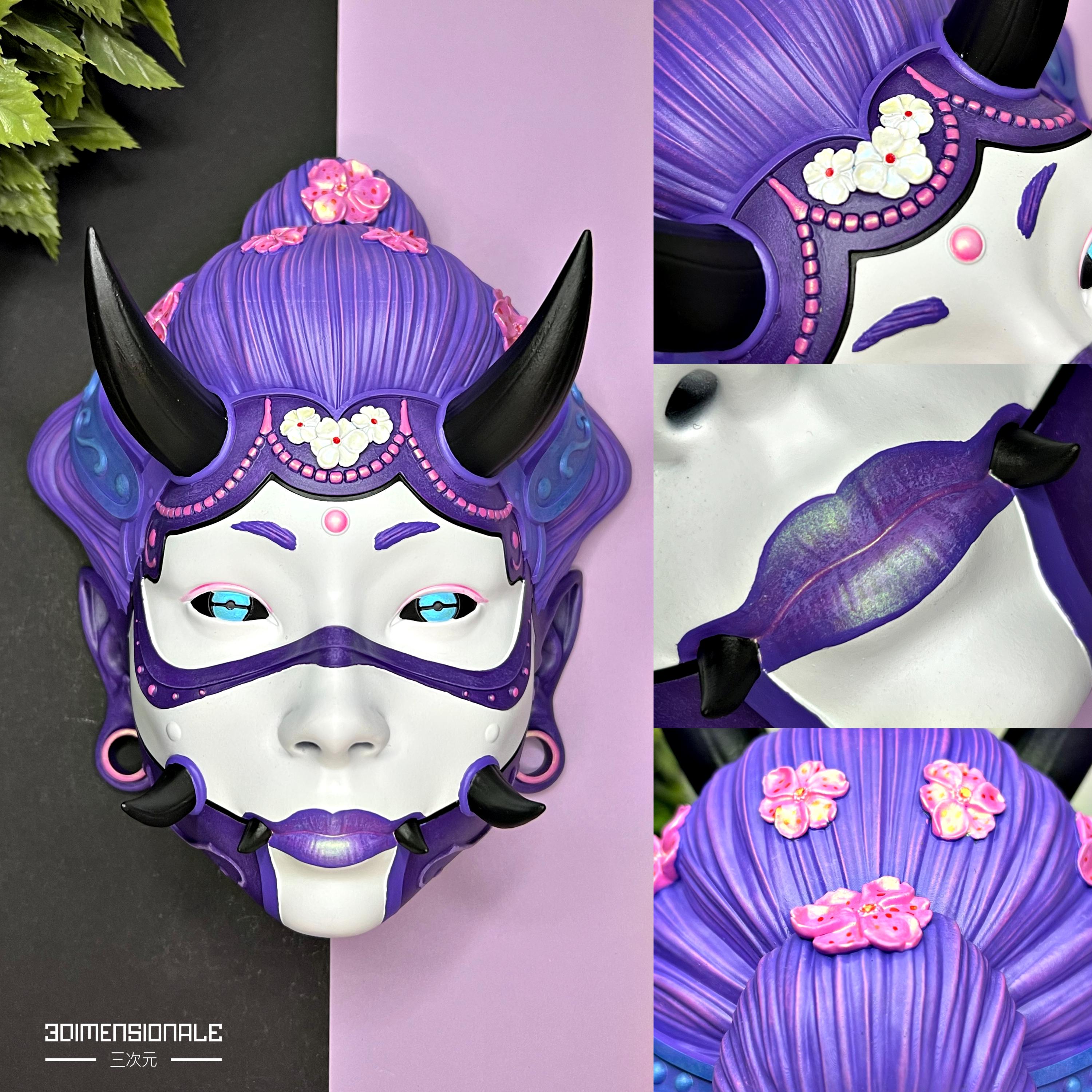 Hannya Chunari Mask – Purple and White Japanese Wall Art
