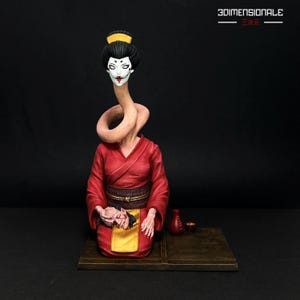 Rokurokubi Japanese Yokai Demon – Hand-Painted Resin Statue – Geisha Horror Figure – Rare Collectible Fan Art – Japanese Folklore Decor