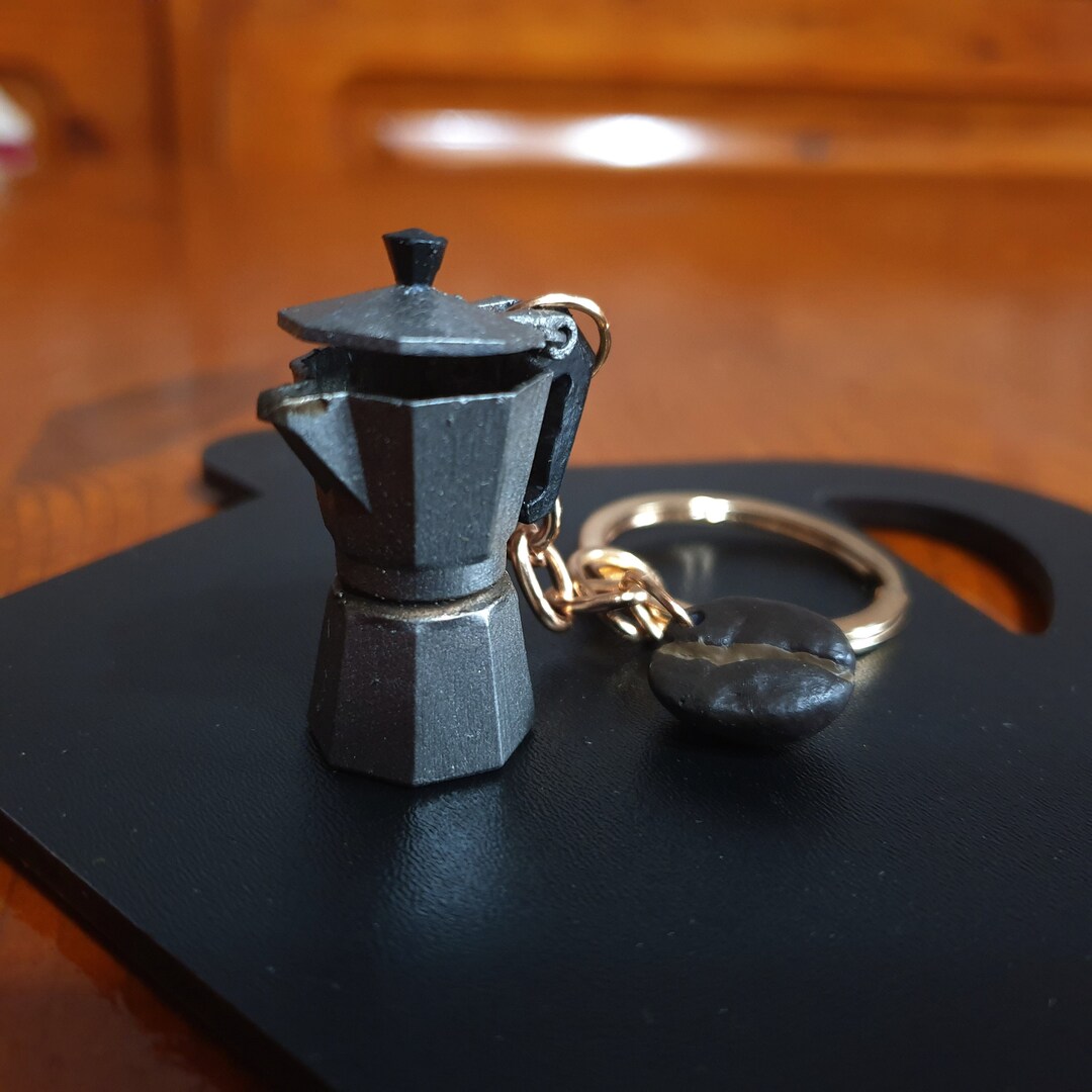 Coffee Maker Keychain With Coffee Bean, Moka Pot, Handmade, Italian Coffee Shop, Espresso Coffee