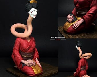 芸者フィギュア – ろくろ首妖怪像、日本神話装飾、手描き樹脂製